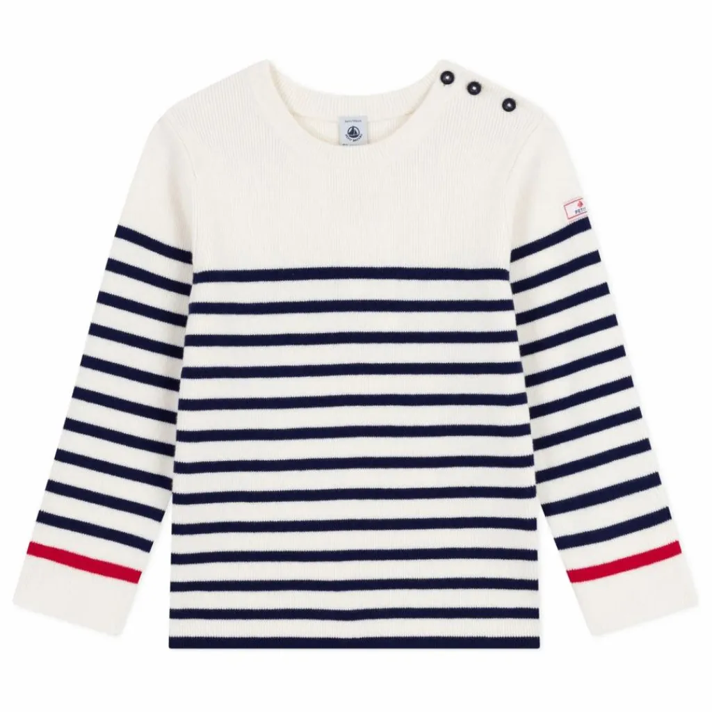 Petit Bateau Pull Marinière Contrastée Laine | Ecru Outlet