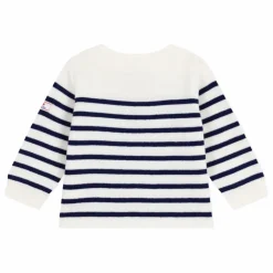 Outlet Petit Bateau Pull Marinière Logo Laine | Blanc