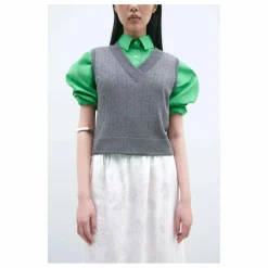 Cordera Pull Sans Manches Col V Pointelle Laine Mérinos | Gris