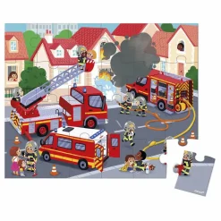 Janod Puzzles|Jeux Éducatifs|Puzzle Pompier - 24 pièces