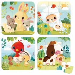 Clearance Janod Puzzles évolutifs Animaux de la ferme - 4 puzzles Orange