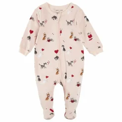 Petit Lem Pyjama Avec Pieds Chats Coton Bio | Rose Discount