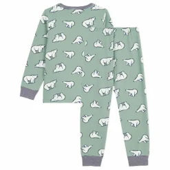 Sale Petit Bateau Pyjama Col Rayé Ours Coton Bio | Sauge