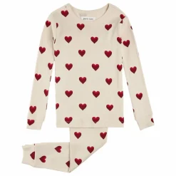 Clearance Petit Lem Pyjama Côtelé Cœurs Coton Bio | Beige