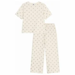 New Petit Bateau Pyjama Cœurs Pailletés Coton Bio | Ecru