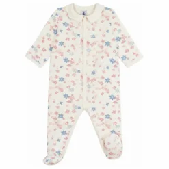 New Petit Bateau Pyjama Dors Bien Col Fleuri Coton Bio | Ecru
