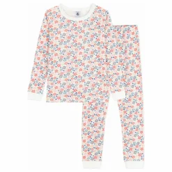Clearance Petit Bateau Pyjama Fleuri Bords Contrastés Coton Bio | Blanc