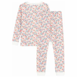 Clearance Petit Bateau Pyjama Fleuri Bords Contrastés Coton Bio | Blanc