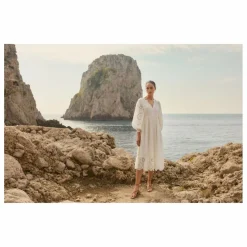 Alma Deia Robe Brodé Manches Longues en Coton Bio | Blanc cassé