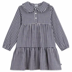 Petit Bateau Robe Col Claudine Carreaux Coton Bio | Bleu marine New