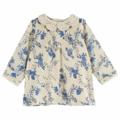 Emile et Ida Robe Col Crochet Fleurie | Ecru Clearance