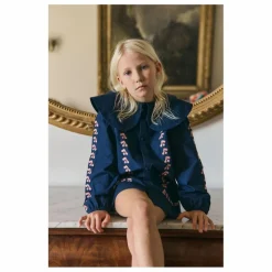 New Tinycottons Robe Col Large Cerises Popeline | Bleu marine