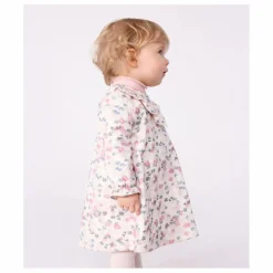 Hot Petit Bateau Robe Col Volant Fleurie Coton Bio | Ecru