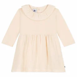 Sale Petit Bateau Robe Gaze de Coton et Molleton | Ecru