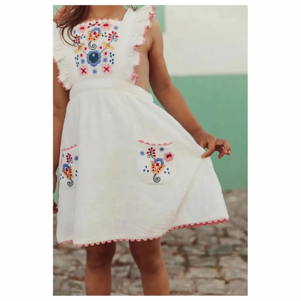 Louise Misha Robe Huguette Gaze de Coton Bio | Blanc Sale