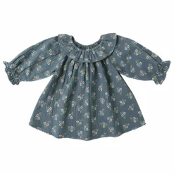 Discount Quincy Mae Robe Isla Fleurie Gaze de Coton Bio | Bleu gris
