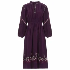 Alma Deia Robe Midi Brodée gaze de coton bio | Violet Hot
