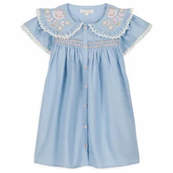 Sale Louise Misha Robe Nalina Chambray Coton Bio | Bleu ciel
