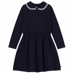 Sale Petit Bateau Robe Pull Col Claudine Coton Bio | Bleu marine
