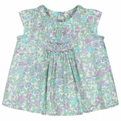 Bonpoint Robes|Robe Smockée Pais Liberty Coton Bio |