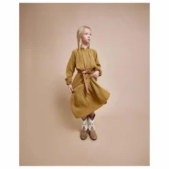 New Búho Robe Volants Gaze de Coton Bio | Ocre
