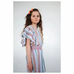 Repose AMS Robe Volants Rayures Tencel | Blanc