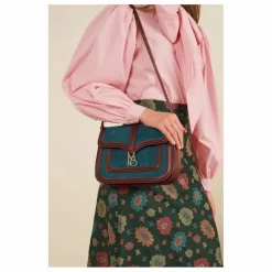 Maria de la Orden Sac Noah Velours Côtelé et Cuir | Bleu pétrole