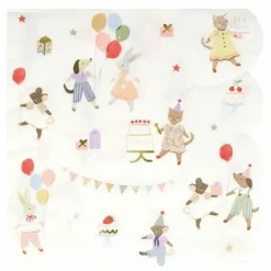 Meri Meri Serviettes en papier d'anniversaire Animal Friends - Set de 16 Multicolore