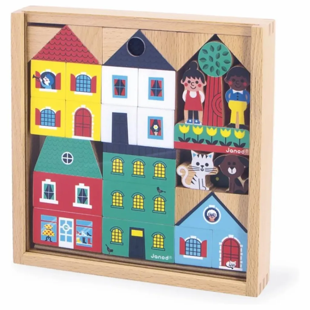 Janod Set de cubes en bois Ville - Cross Roads Multicolore New