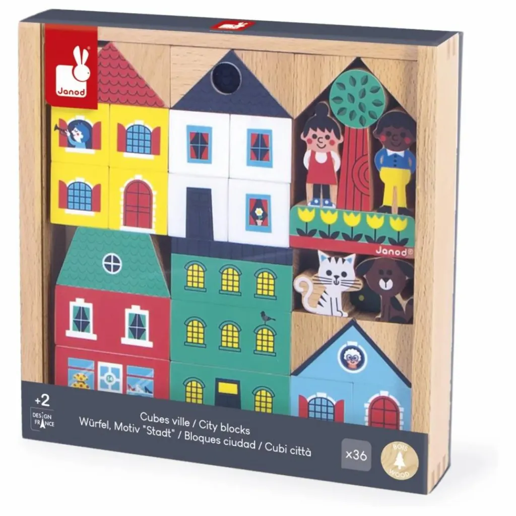 Janod Set de cubes en bois Ville - Cross Roads Multicolore New