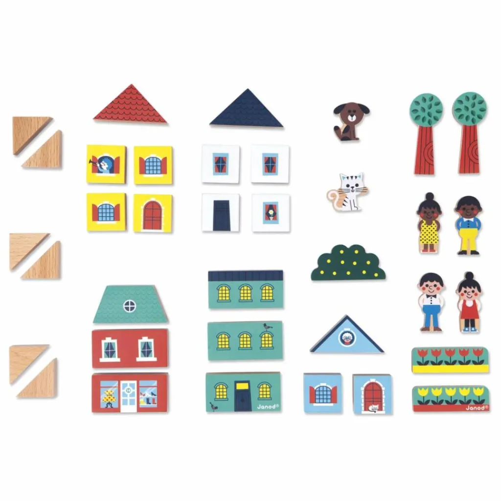 Janod Set de cubes en bois Ville - Cross Roads Multicolore New
