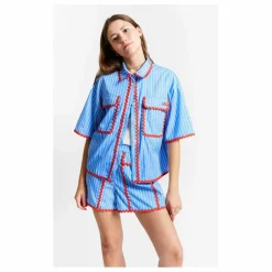 Hot Indee Short Rayures Bords Constastés States | Bleu