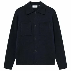 Les Deux Surchemise Col Côtelé Fischer Milano Laine Épaisse | Bleu foncé Discount