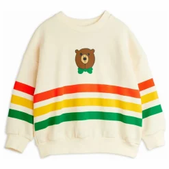 Mini Rodini Sweat Ours Rayures Coton Bio | Ecru Outlet