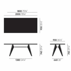 Outlet Vitra Table EM - piètement noir - Jean Prouvé | Chêne