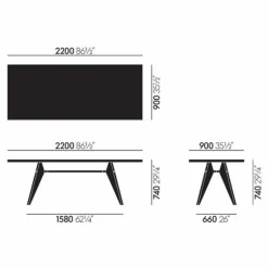 Vitra Table EM en naturel huilé 220x90 cm - piètement noir - Jean Prouvé |