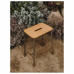 Online Frama Tabouret Adam, assise en cuir | Argenté