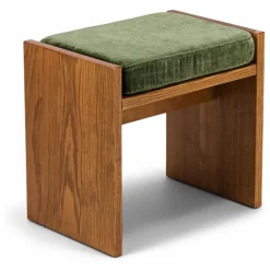 The Socialite Family Tabouret Chiesa velours côtelé brillant et frêne finition iroko | Vert olive Sale