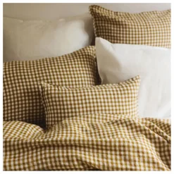 Gabrielle Paris Taie d'oreiller en lin lavé vichy | Curry