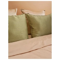 Emily's Pillow Taie d'oreiller en soie de mûrier imprimé Vichy | Kaki Outlet