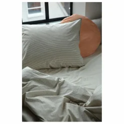 Suite 702 Taie d'oreiller Striped en percale organique - -Ecru | Olive Outlet