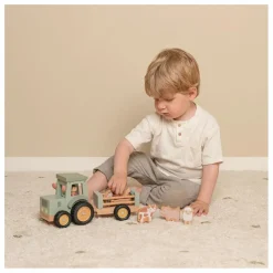 Little Dutch Tracteur avec remorque en bois FSC - Little Farm Multicolore Hot