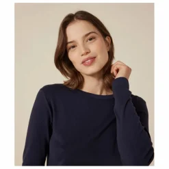 New Petit Bateau T-shirt l'Iconique Manches Longues - Collection Femme | Bleu marine