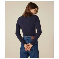 New Petit Bateau T-shirt l'Iconique Manches Longues - Collection Femme | Bleu marine