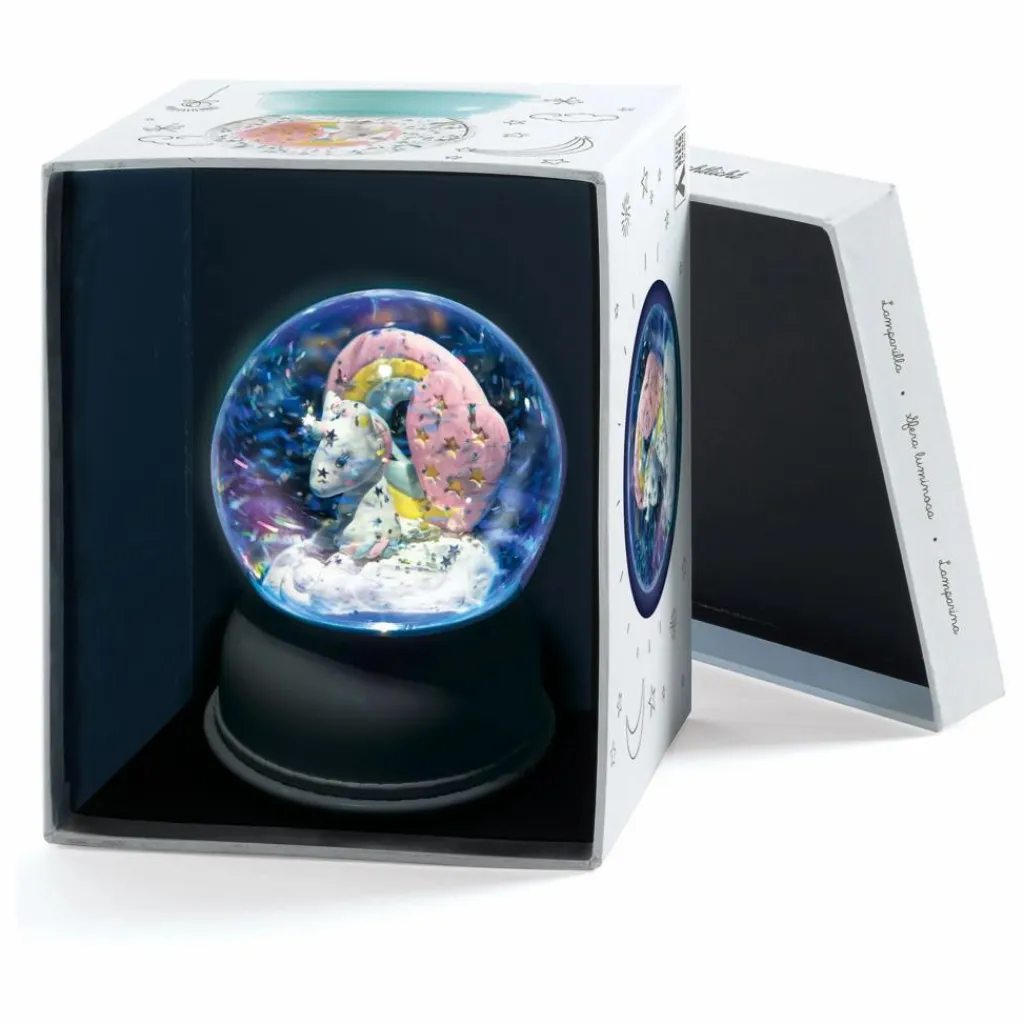 New Djeco Veilleuse Boule à neige Licorne Multicolore