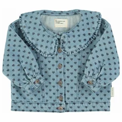Piupiuchick Veste en Jean Col Claudine Cœurs | Bleu Clair
