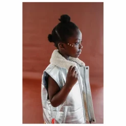 Enfant Fille Garçon Veste Sans Manches Col Sherpa Métallisée |