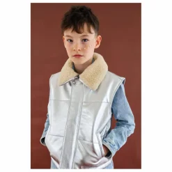 Enfant Fille Garçon Veste Sans Manches Col Sherpa Métallisée |