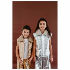Enfant Fille Garçon Veste Sans Manches Col Sherpa Métallisée |